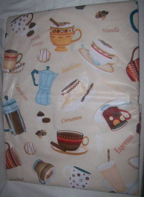 COFFEE CAFE THEME PEVA FLANNEL BACK TABLECLOTH VINYL 52x70" OBLONG