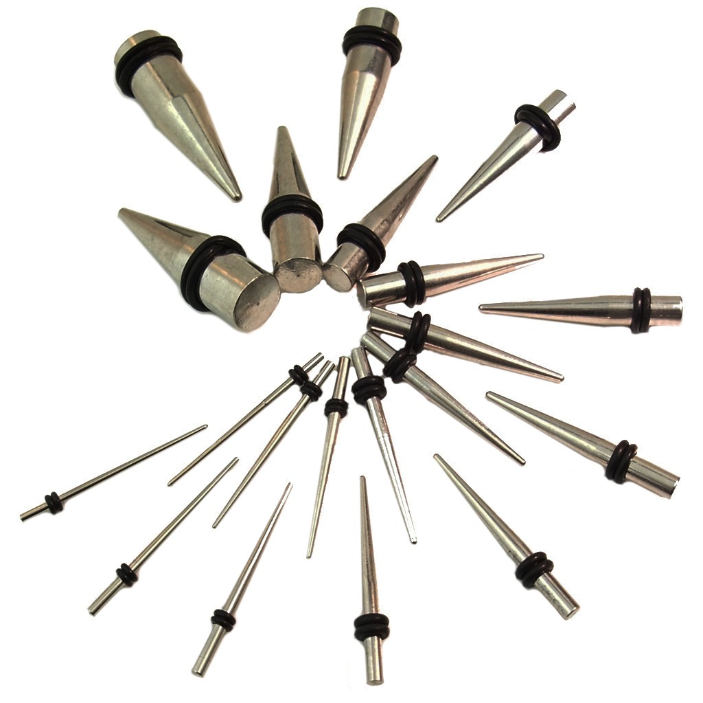 20 Pc Ear Stretching Taper Kit 16g00g Gauges Expander Set Blk, Wh