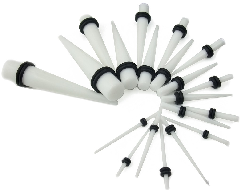 20 Pc Ear Stretching Taper Kit 16g00g Gauges Expander Set Blk, Wh