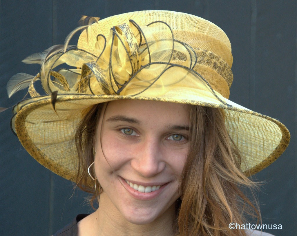 Women's Hat Kentucky Derby Hat Sinamay Straw Animal Print Trim Multiple