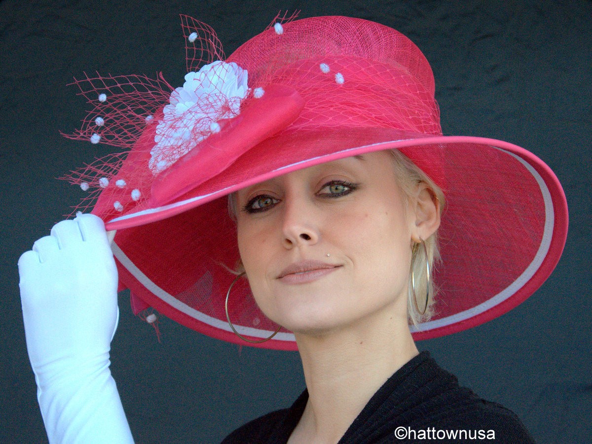 NEW Women's Kentucky Derby Hat Churchill Downs Sinamay Straw Fuchsia W