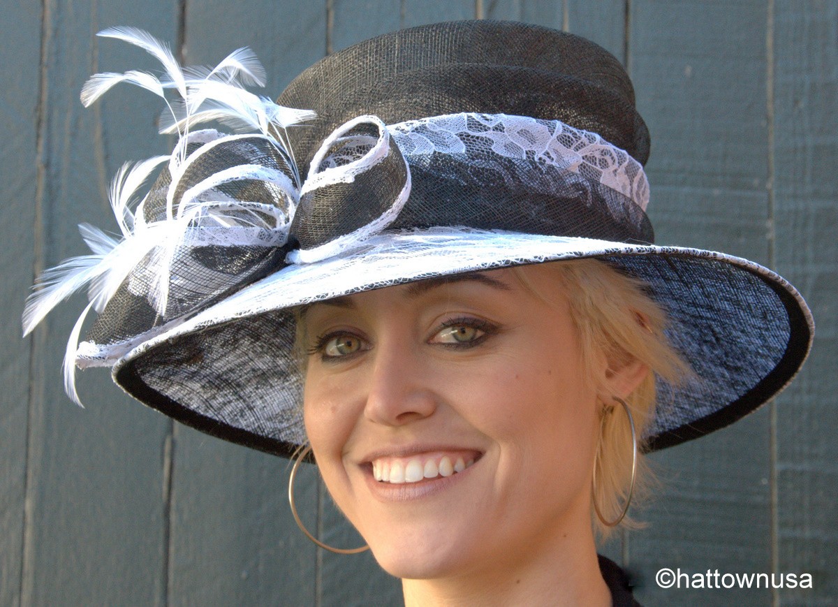 NEW Women's Kentucky Derby Hat Lace Covered Louisville Sinamay Straw