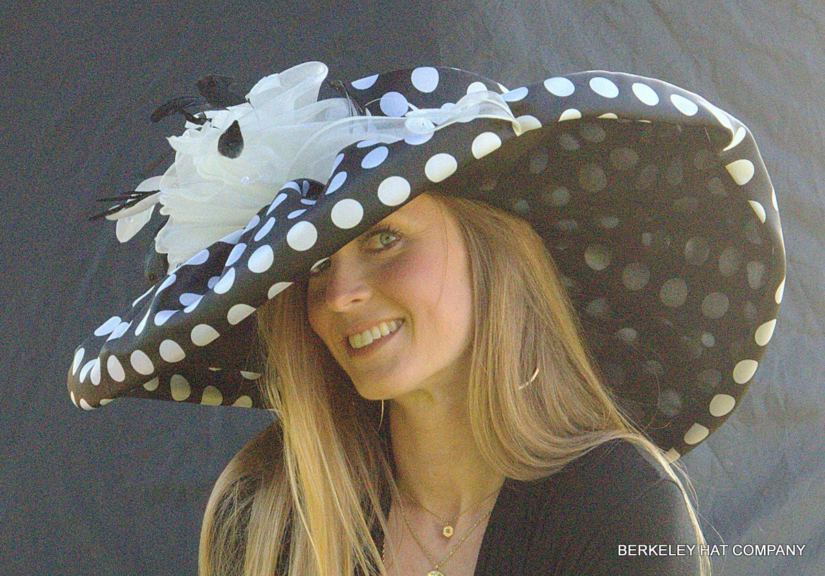 NEW Kentucky Derby Hat WHITTAL & SHON Polka Dot Wide Brim Black White
