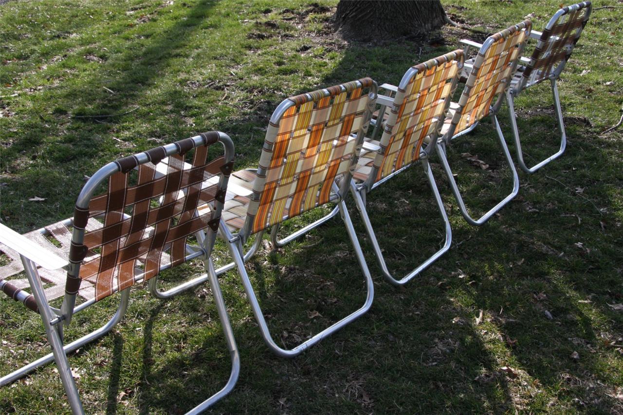 2 Retro Aluminum Retro Folding Lawn Chair Mid Century Modern Beach Chairs