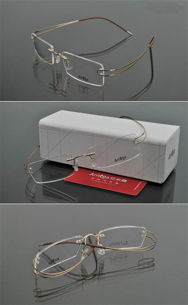 Pure Titanium Gold Durable Rimless Flexible Eyeglass Frame ...