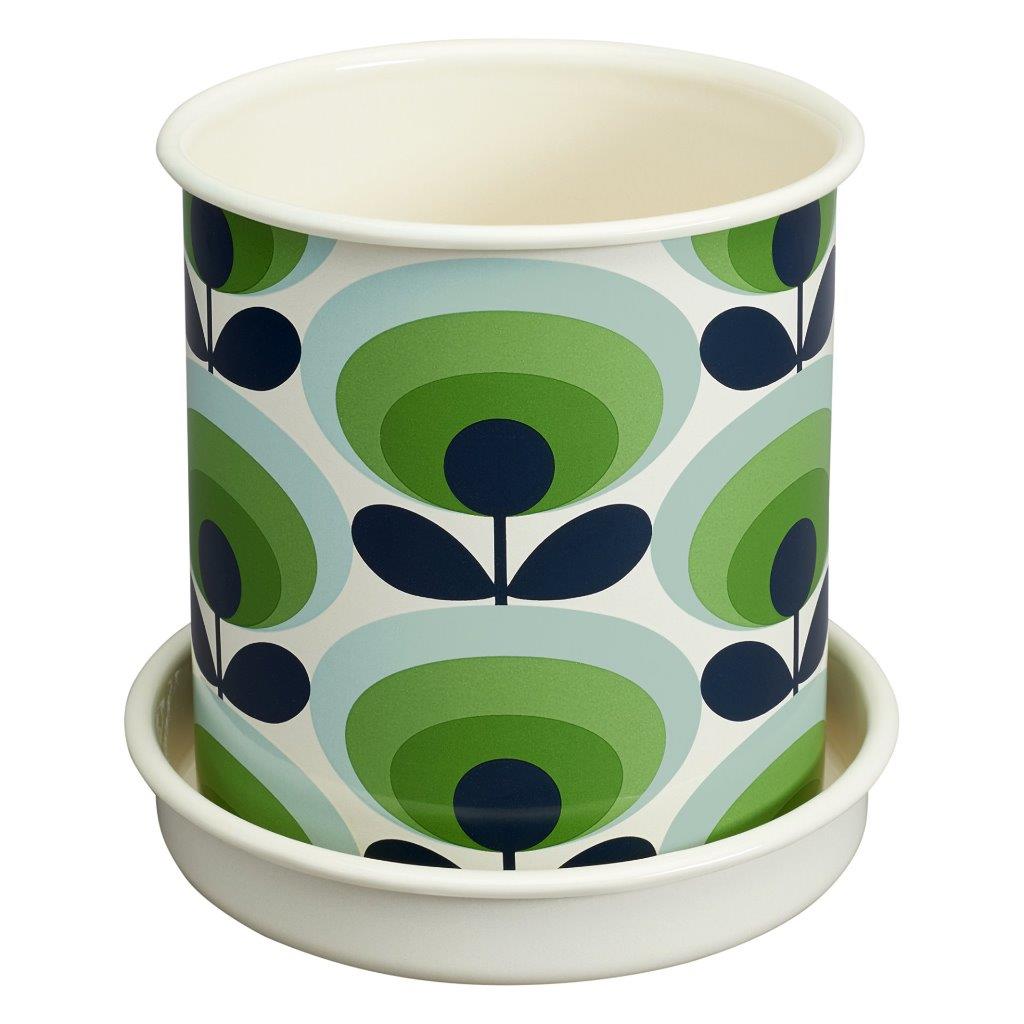 Orla Kiely 70s Oval Flower Small, Medium & Large Enamel Plant Pots