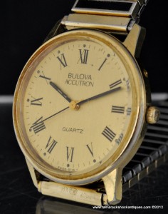 1979 Bulova Accutron Mens Gold Dial Roman Numeral Quartz Watch Ready ...