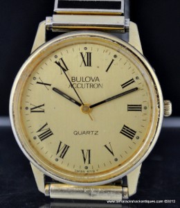 ... Bulova Accutron Mens Gold Dial Roman Numeral Quartz Watch Ready to