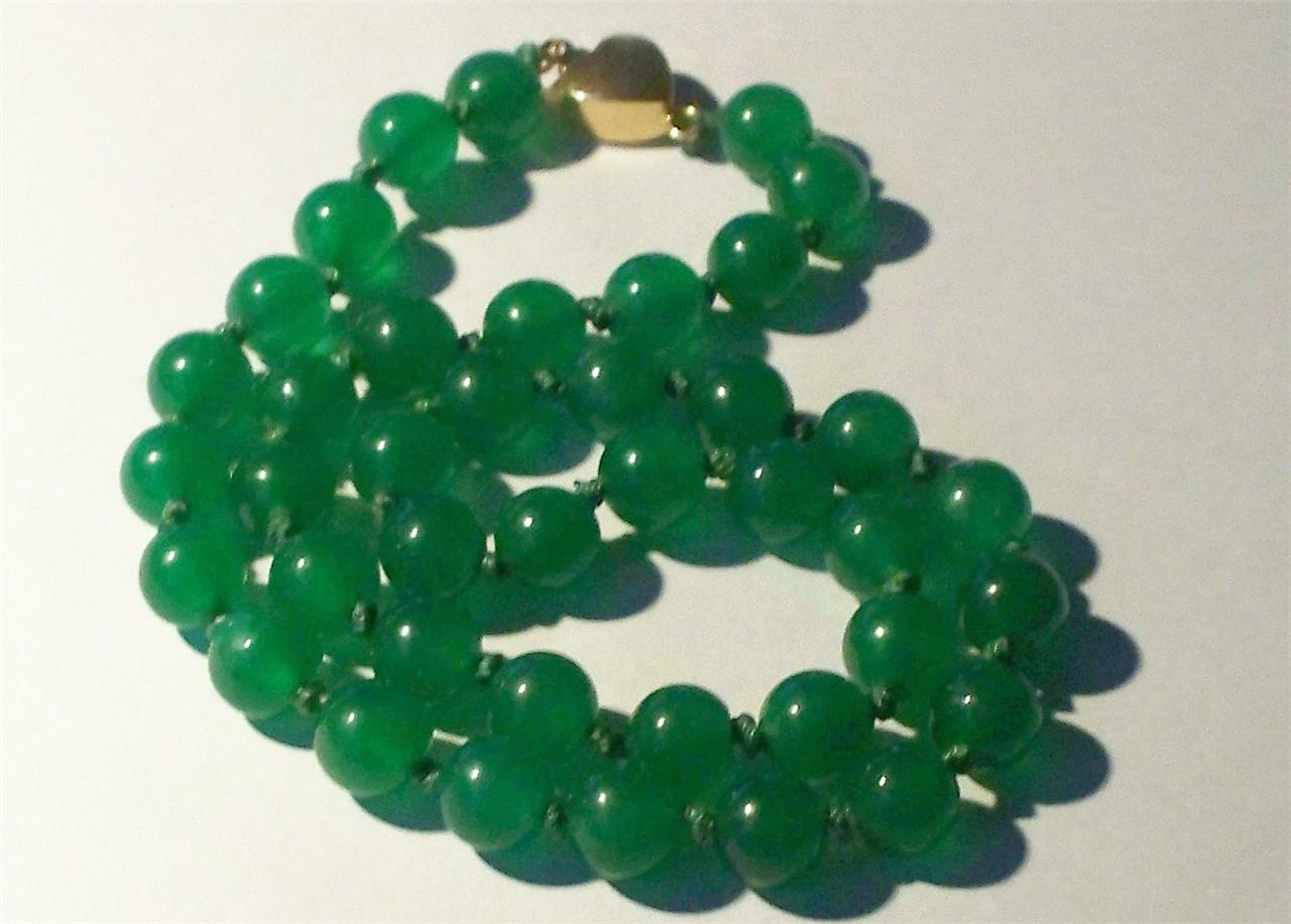 EXQUISITE IMPERIAL GREEN CHINESE JADE GEMSTONE HAND KNOTTED BEAD NECKLACE | eBay