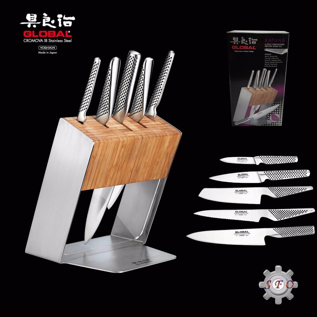 Genuine Global Katana 6pc Knife Block Set Made in Japan RRP 779