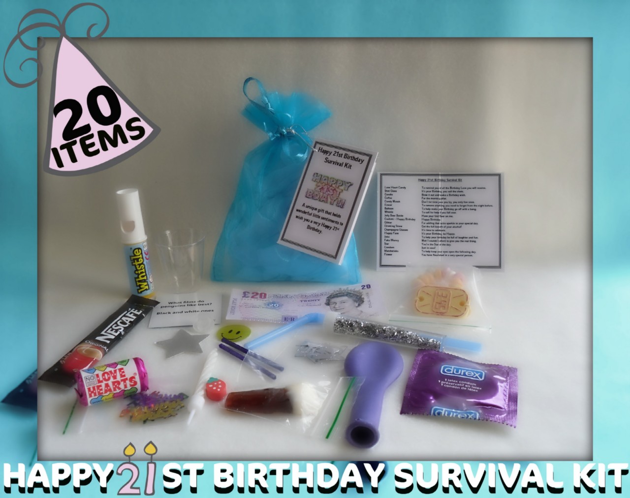 Happy 21st Birthday Novelty Survival Kit. An Unusual Fun Novelty Gift