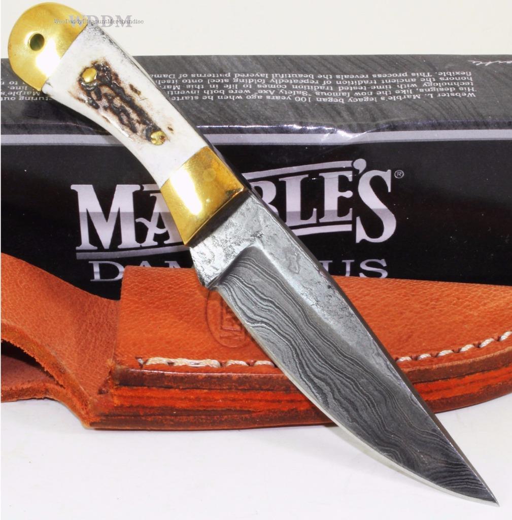 Marbles Knives Damascus Mini Hunter Stag Bone Skinning Hunting Knife w