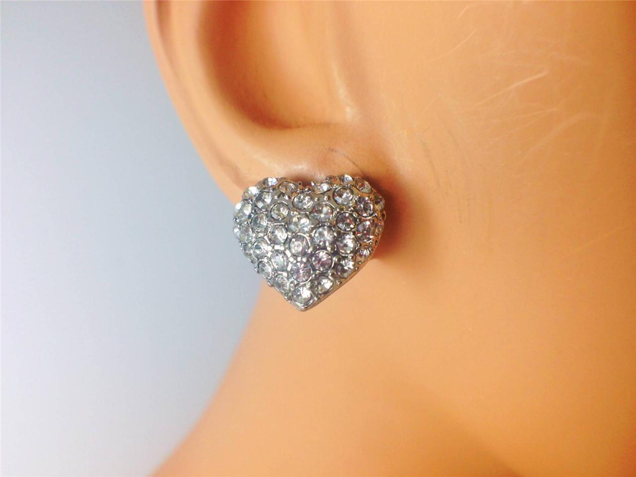 Crystal Heart Diva Bling Stud Earrings 4 Colors