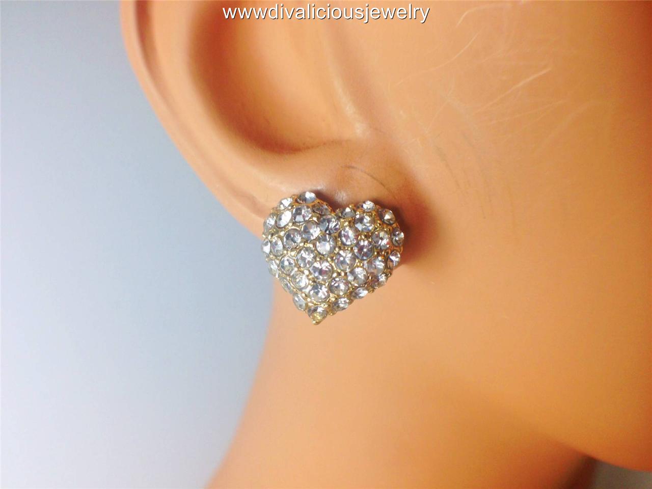 Crystal Heart Diva Bling Stud Earrings 4 Colors
