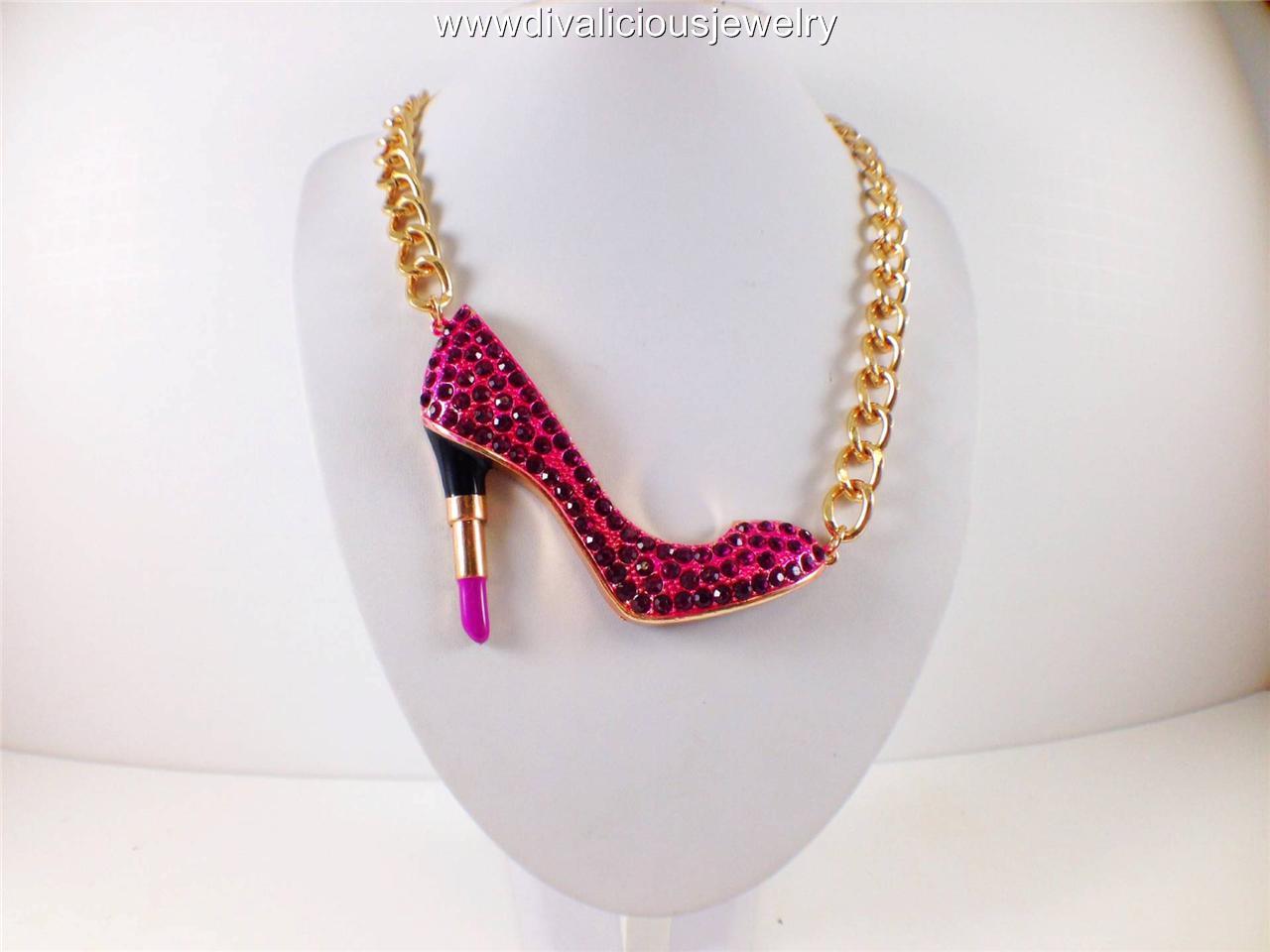 Crystal Lipstick Heel Stiletto Makeup Diva Bling Necklace 4 Colors eBay