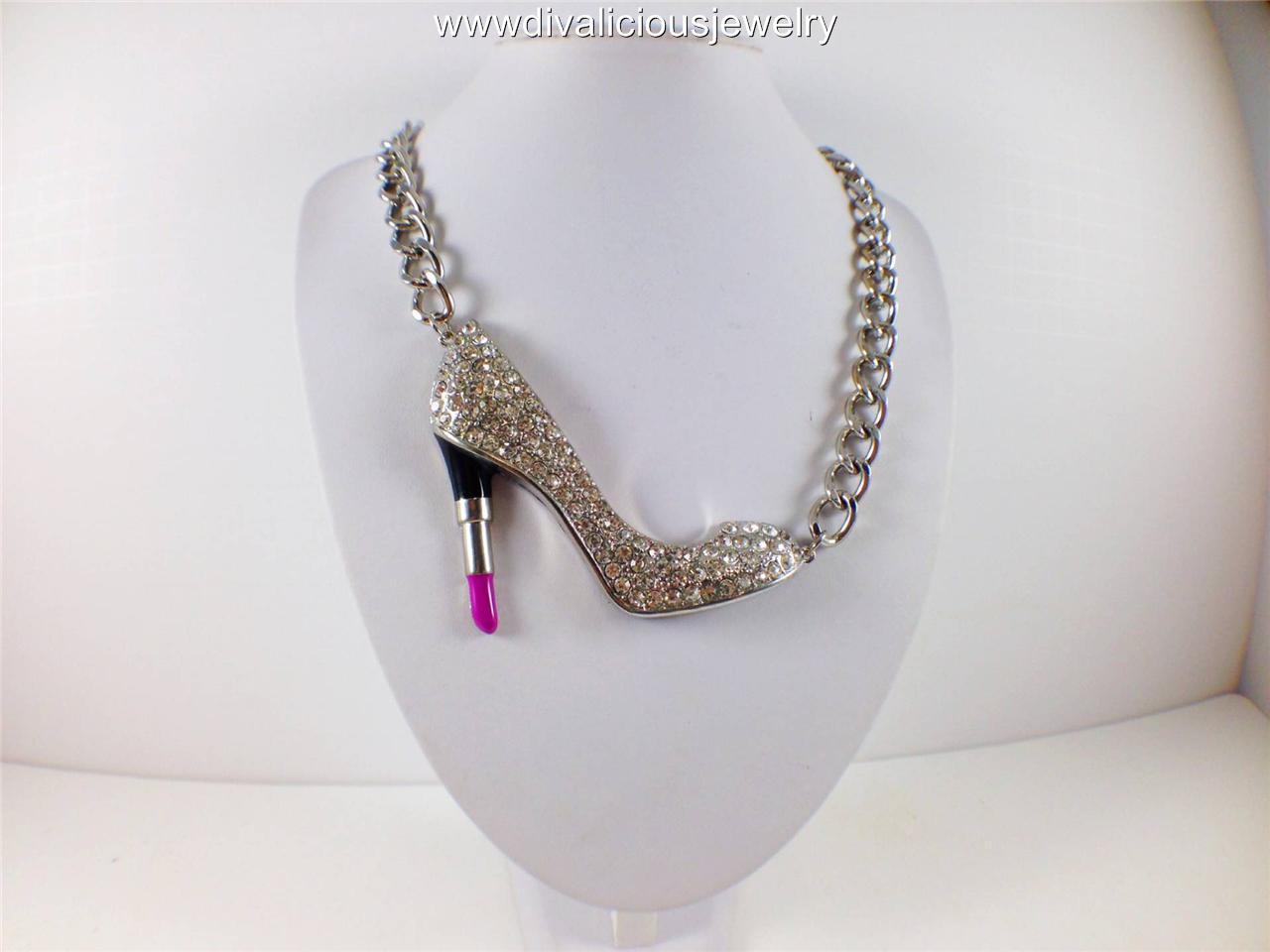 Crystal Lipstick Heel Stiletto Makeup Diva Bling Necklace 4 Colors eBay