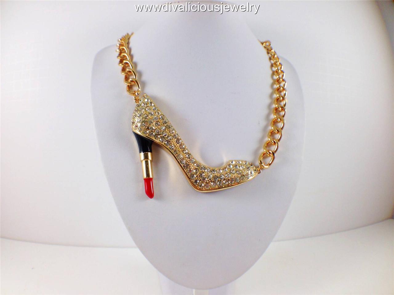 Crystal Lipstick Heel Stiletto Makeup Diva Bling Necklace 4 Colors eBay