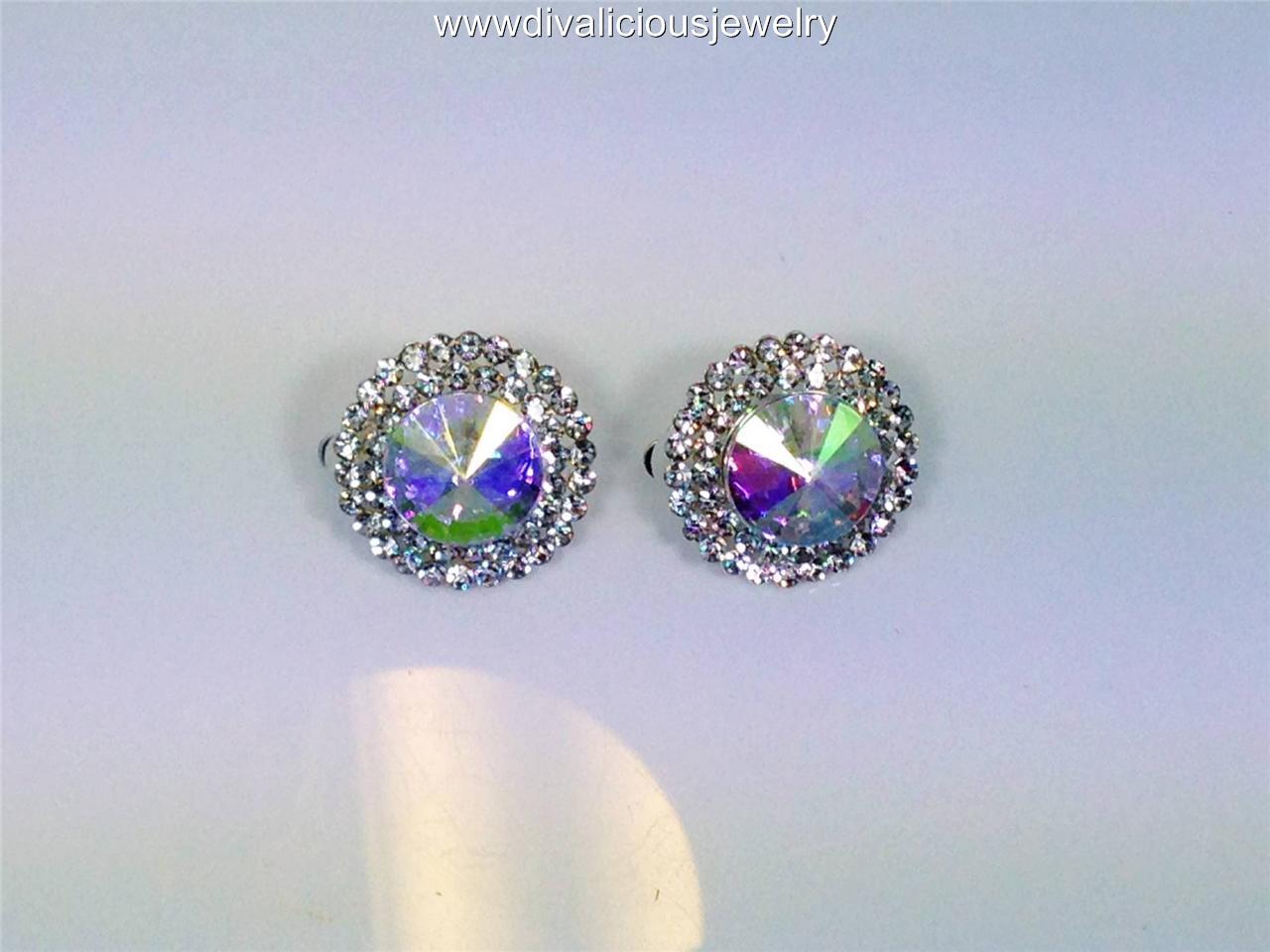 Large Studded Crystal Diva Bling Clip On Earrings 10 Colors eBay