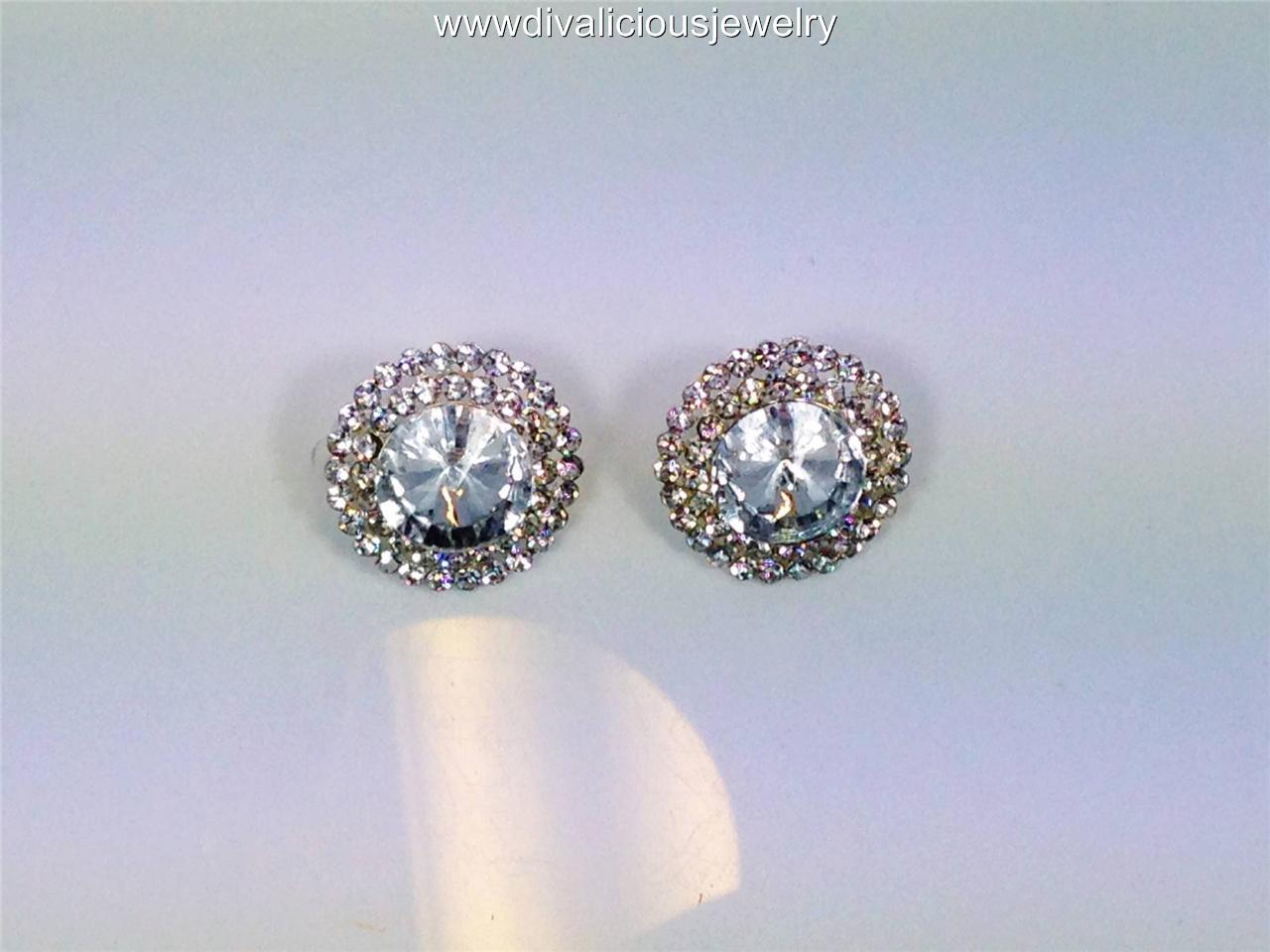 Large Studded Crystal Diva Bling Clip On Earrings 10 Colors eBay