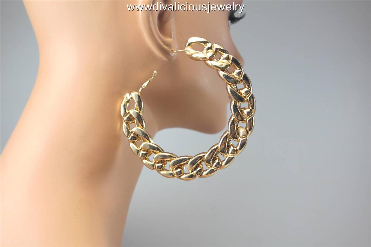 Jumbo Chain Link Lightweight Diva Hoop Earrings 4 Colors Ebay Jumbo Chain Link Lightweight Diva Hoop Earrings 4