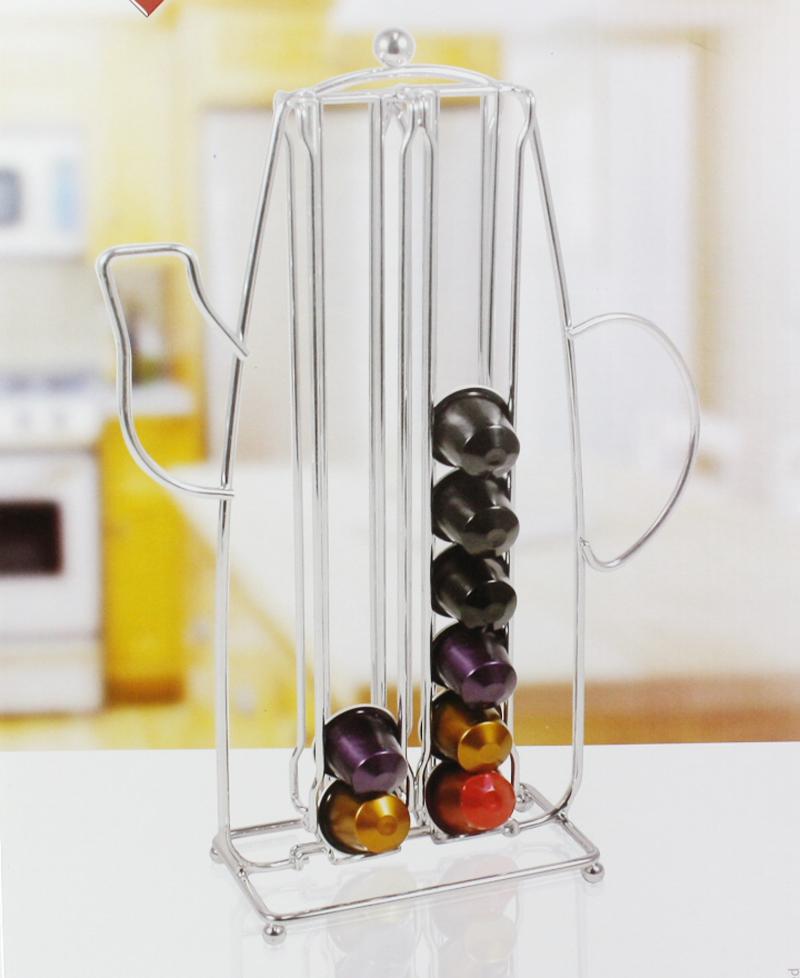 36PCS CHROMED COFFEE POD HOLDER w/ TEA POT SHAPE 25X37CM CAPSULE TOWER