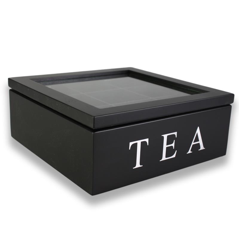9 Division Compartment Vintage Wooden Tea Bag Storage Box Container w