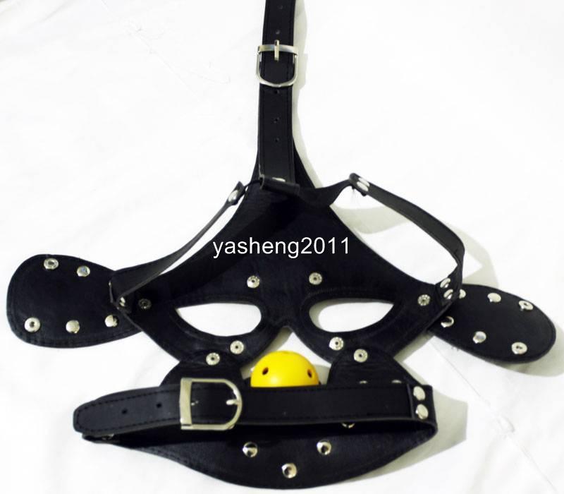 Faux Leather Removable Restraint Eyes Patch Mask Blindfold Ball Gag