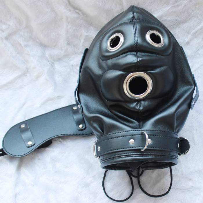 Lockable Soft Leather Gimp Bondage Hood Sensory Deprivation Mask Gag 