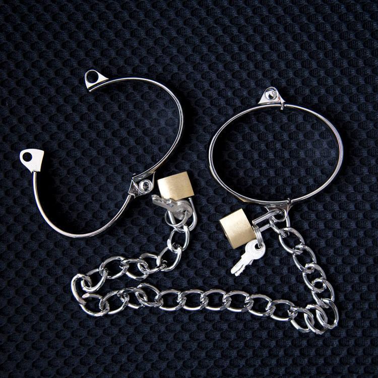 Quality Men's Steel Alloy metal Chained Ankle Cuffs Leg Irons shackle