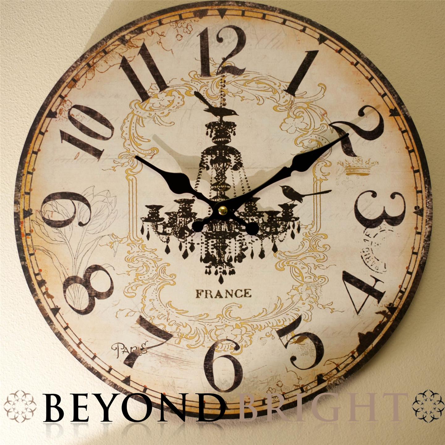 French Provincial Wall Clock Vintage Chic Shabby Wood Chandelier 34cm