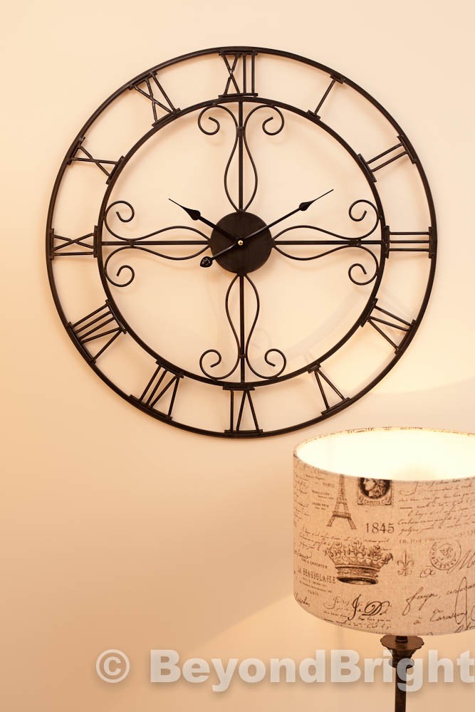 Large Metal Wrought Iron Wall Clock ORNATE Vintage French Provincial