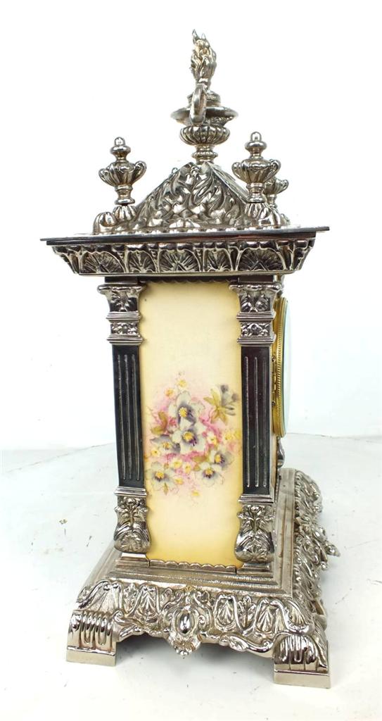 Antique Silver Mantel Clock 8 day Antique French Sevres Porcelain