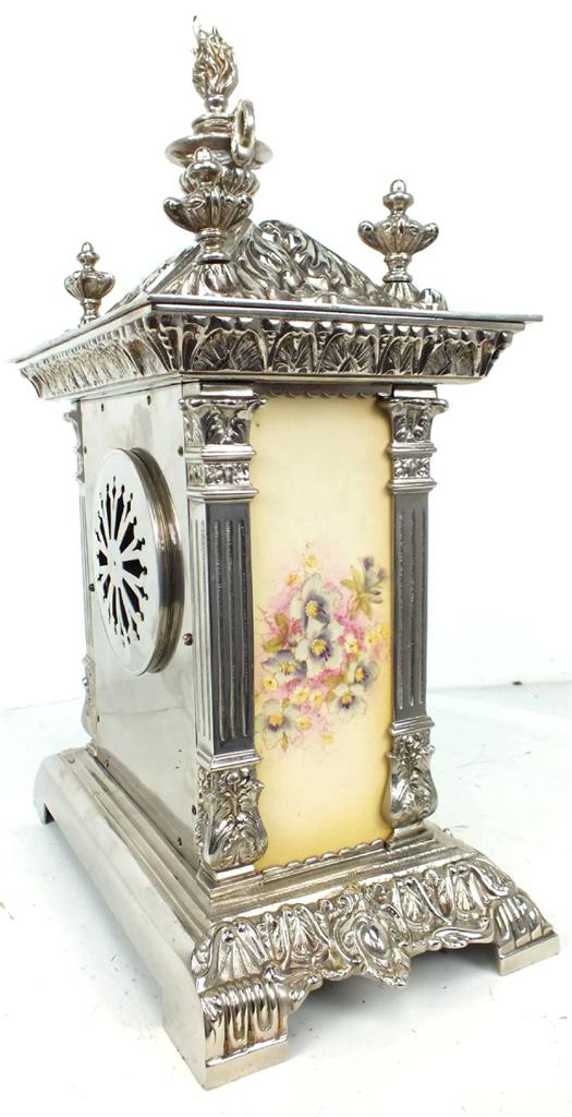 Antique Silver Mantel Clock 8 day Antique French Sevres Porcelain