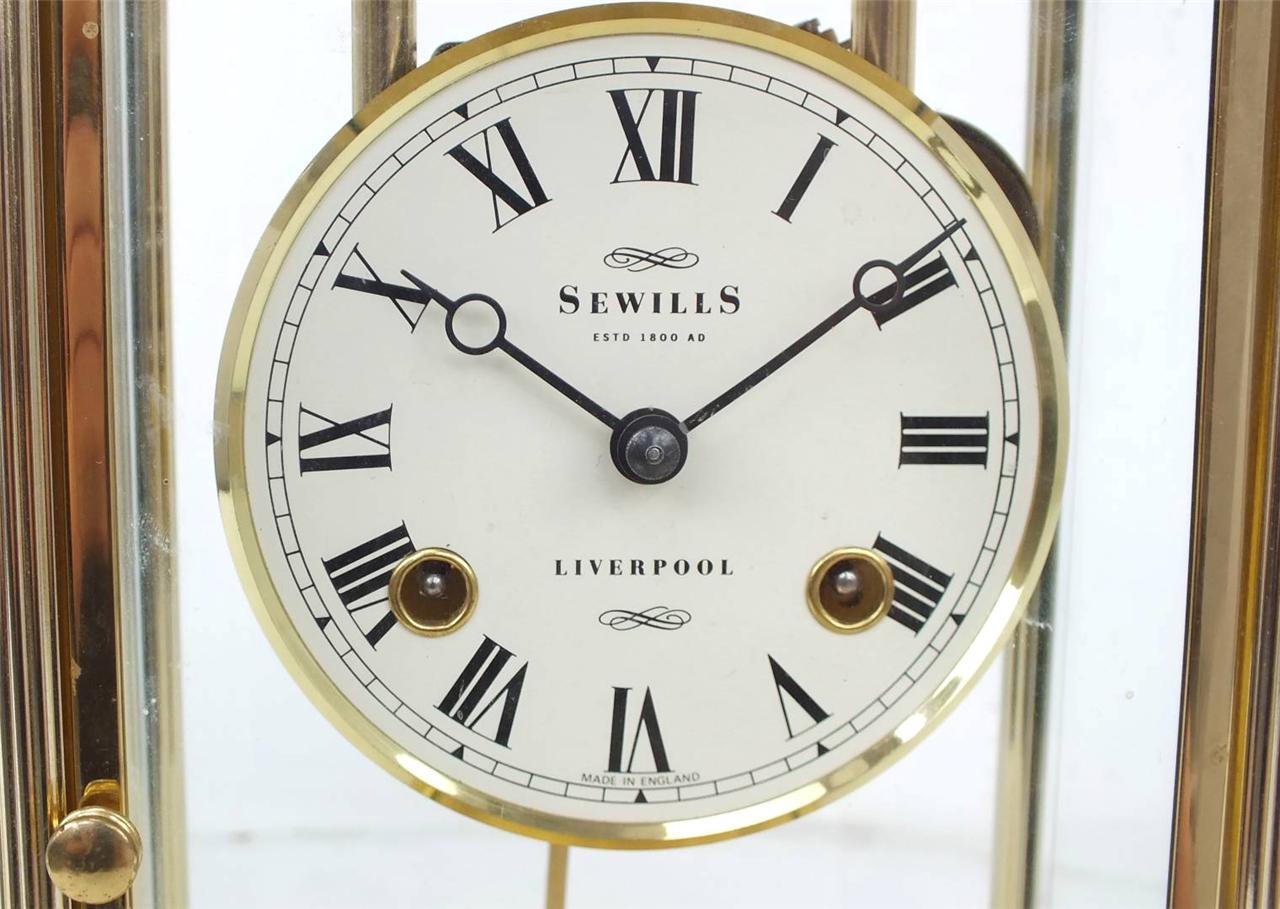 Vintage Clocks Sewills 4 glass Clock Liverpool English Mantel Clock