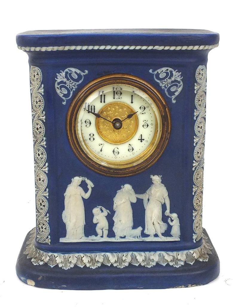 Jasper Ware Wedgwood Clock Englis Porcelian Mantel Clock Antique