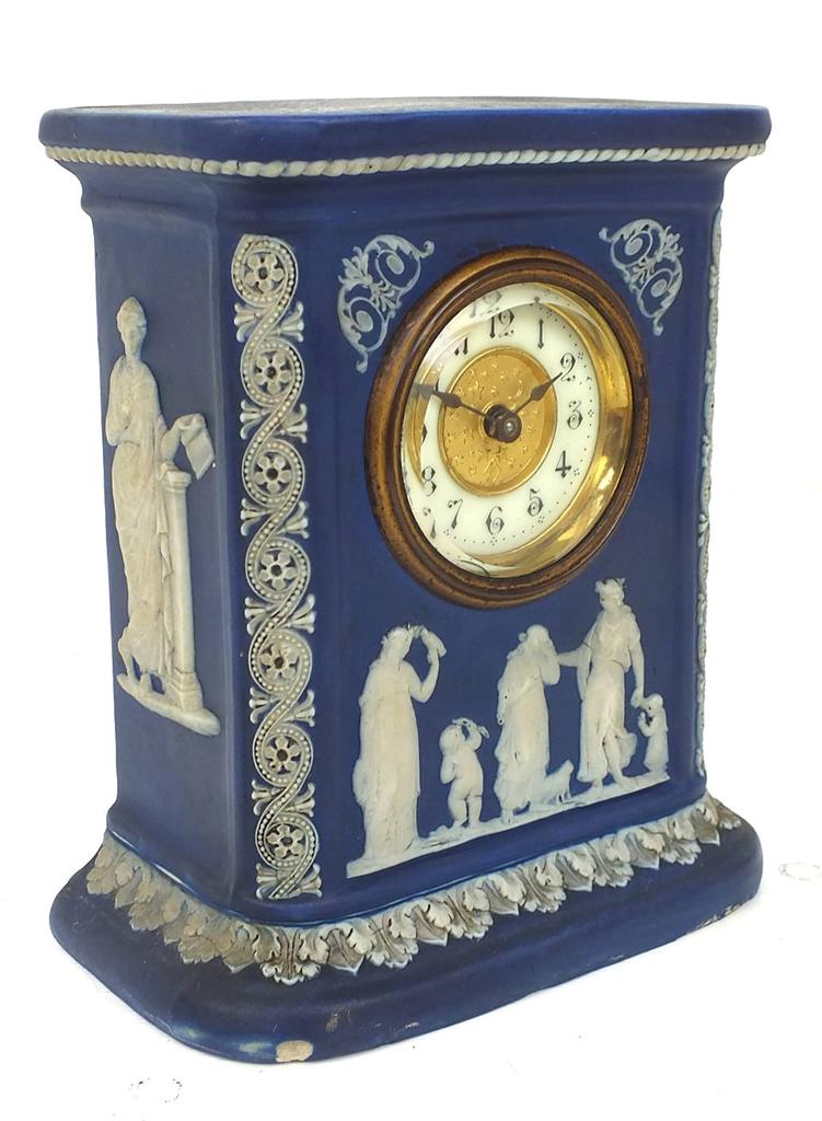 Jasper Ware Wedgwood Clock Englis Porcelian Mantel Clock Antique