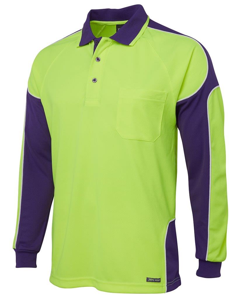 Mens Hi Vis Long Sleeve Arm Panel Polo Shirt Work Breathable Workwear