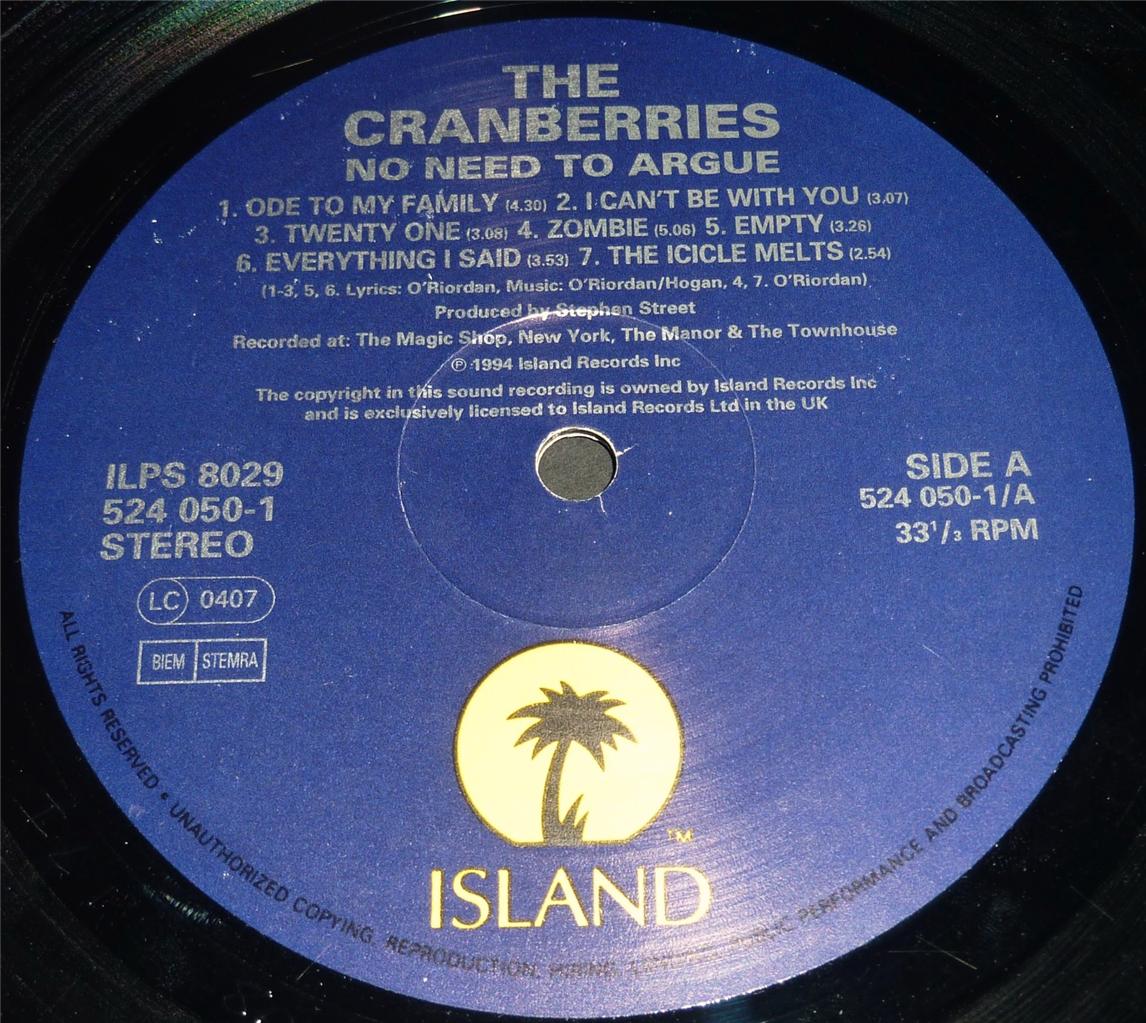 The Cranberries No Need To Argue 1st Press Gatefold UK 1994 LP