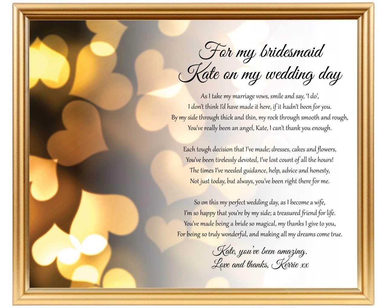 Thank you for being my Bridesmaid - Wedding gift poem for Chief