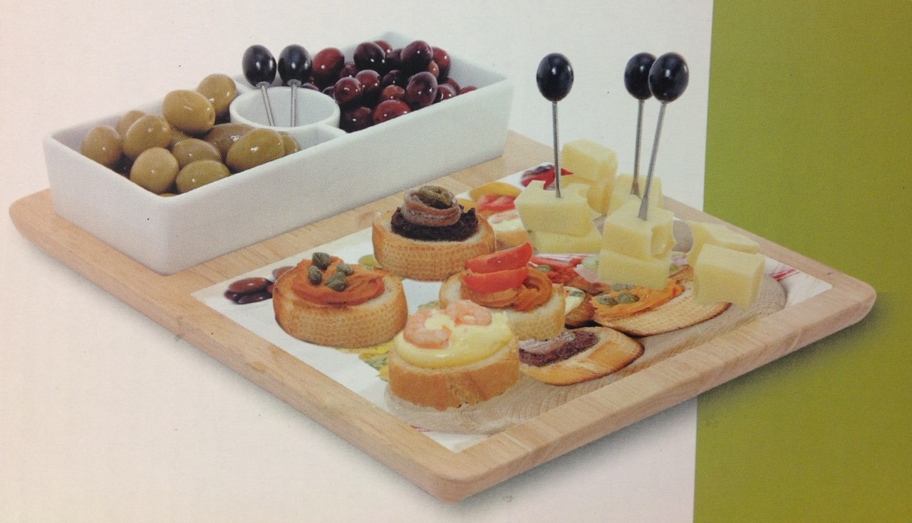 Tapas Serving Set Tapas Dishes Glass Chopping Board Olive Salad Bowls