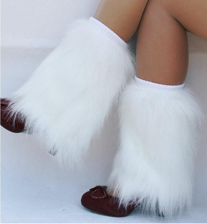 New Boot Cuff Fluffy Soft Furry Faux Fur Leg Warmers Boot Toppers white