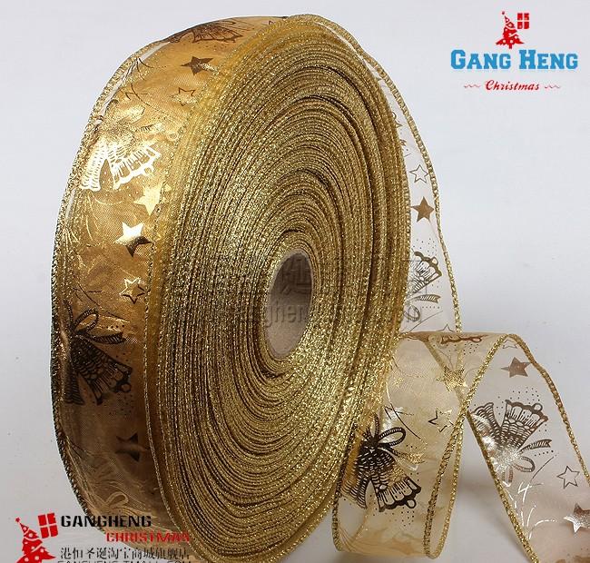 Festival Decoration Supplies Golden Bronzing Christmas Tree Decoration Ribbons