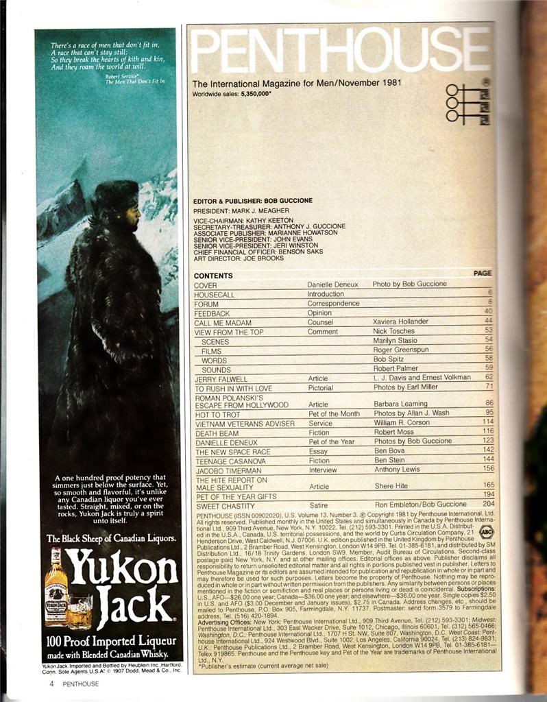 Penthouse Nov. 1981 Pet Of The Year Danielle Deneux Jerry Falwell
