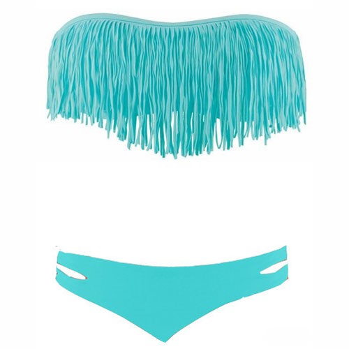 Halter/Strapless Padded Boho Fringed Swimwear Top&LowRise Bottom