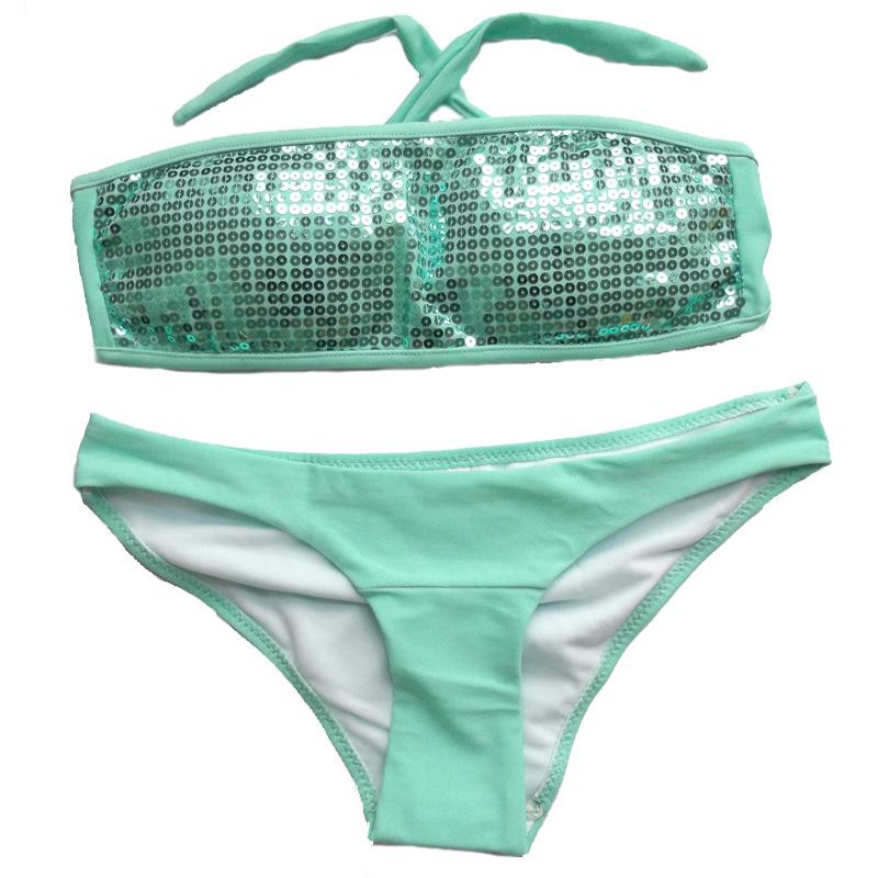 Sexy Ladys Sequin Bathing Suit Tube Bandeau Padded 2PCS Bikini Swimsuit