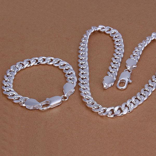 FASHION SILVER JEWELRY SET CURB/FIGARO/ROPE/BEADS/SNAKE CHAINS BRACELET