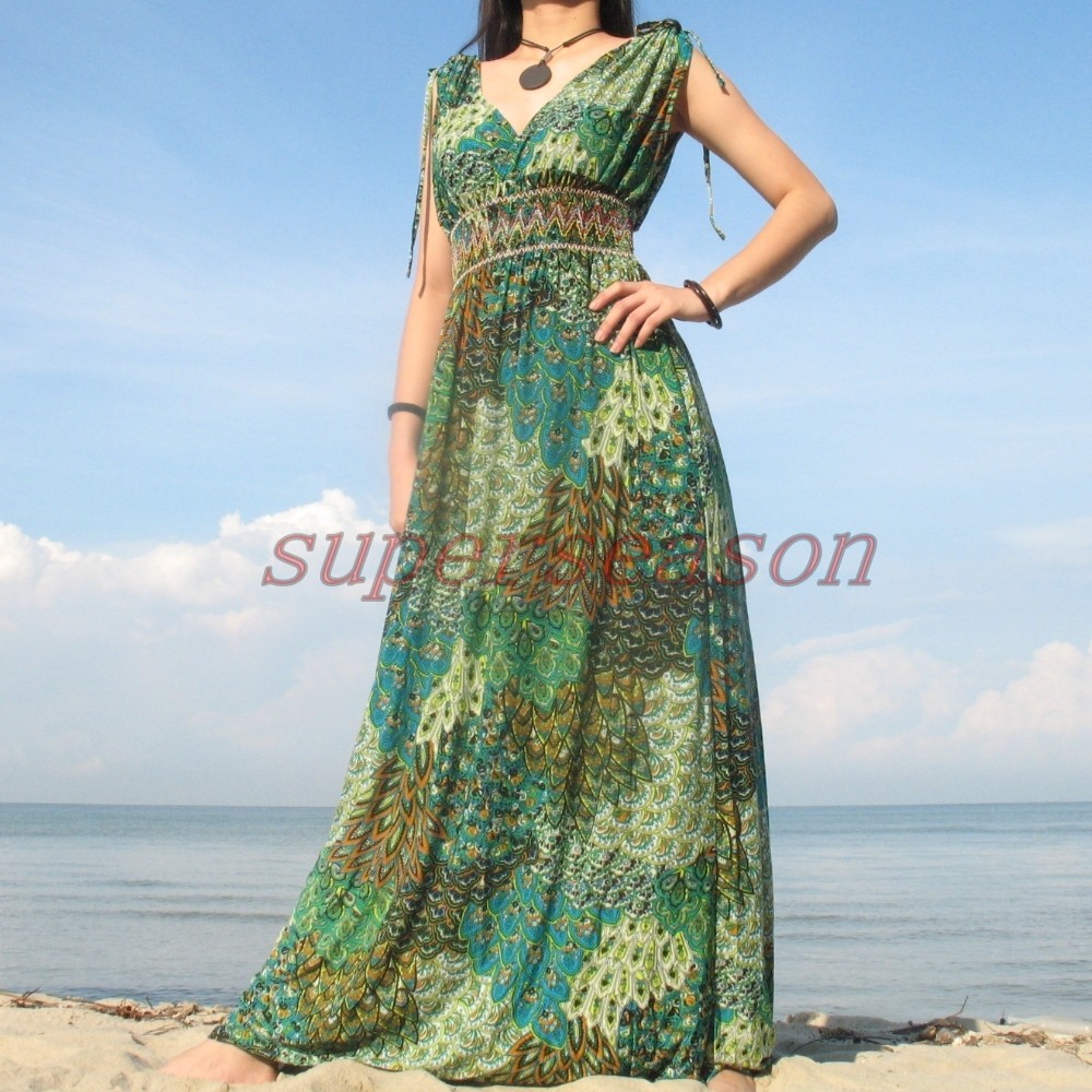 Plus-Size-Summer-Peacock-Formal-Party-Extra-Long-Evening-Maxi-Dress-2X ...