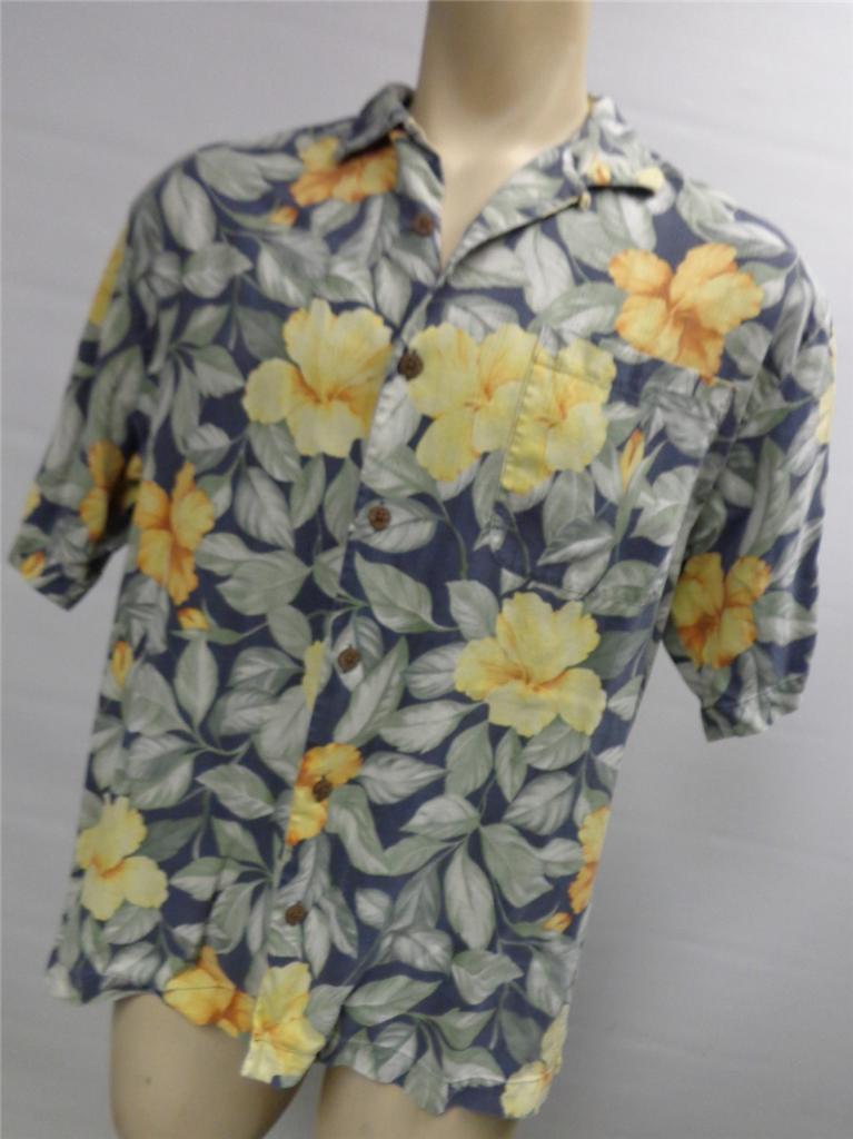 mens-TOMMY-BAHAMA-FLORAL-SILK-S-S-BUTTON-UP-SHIRT-LARGE-HAWAIIAN-camp-CLEAN