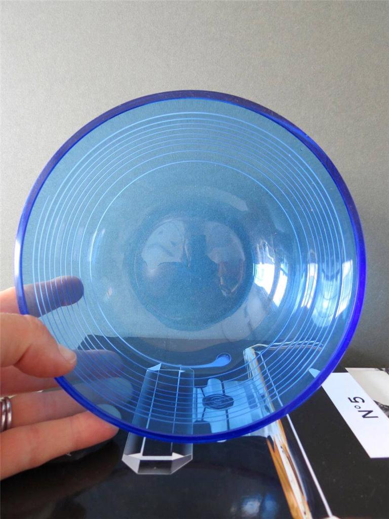 Vintage Villeroy & Boch Blue Glass Crystal Bowl with White Swirl Rare