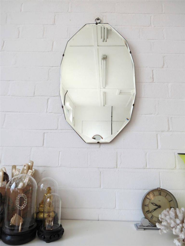 Vintage Oval Bevelled Edge Wall Mirror Art Deco Beveled Edge Mirror eBay